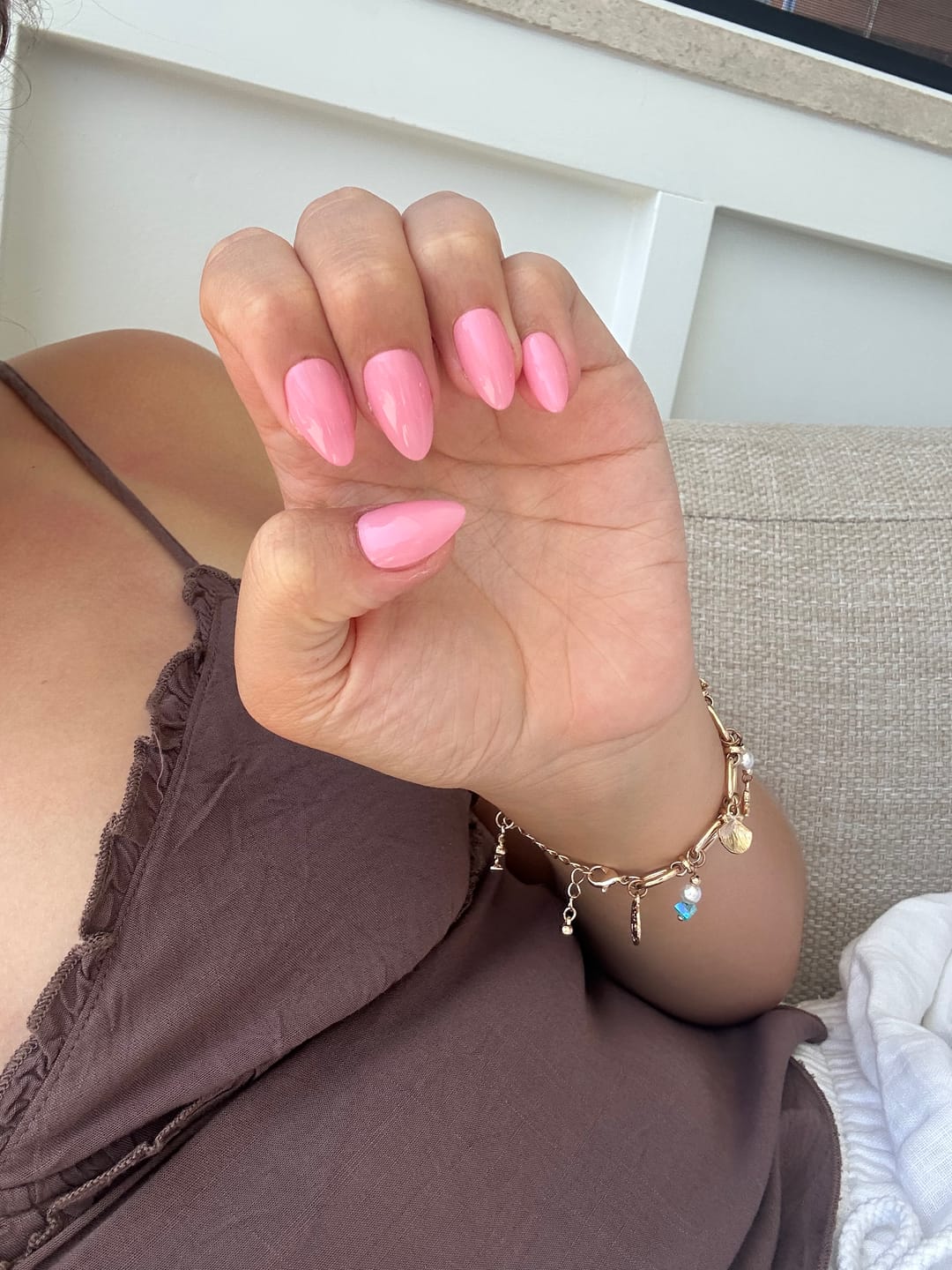 Customer photo review of Barbiecore | Salon Quality Press-on Nails Kit – Short Almond Bubblegum Pink