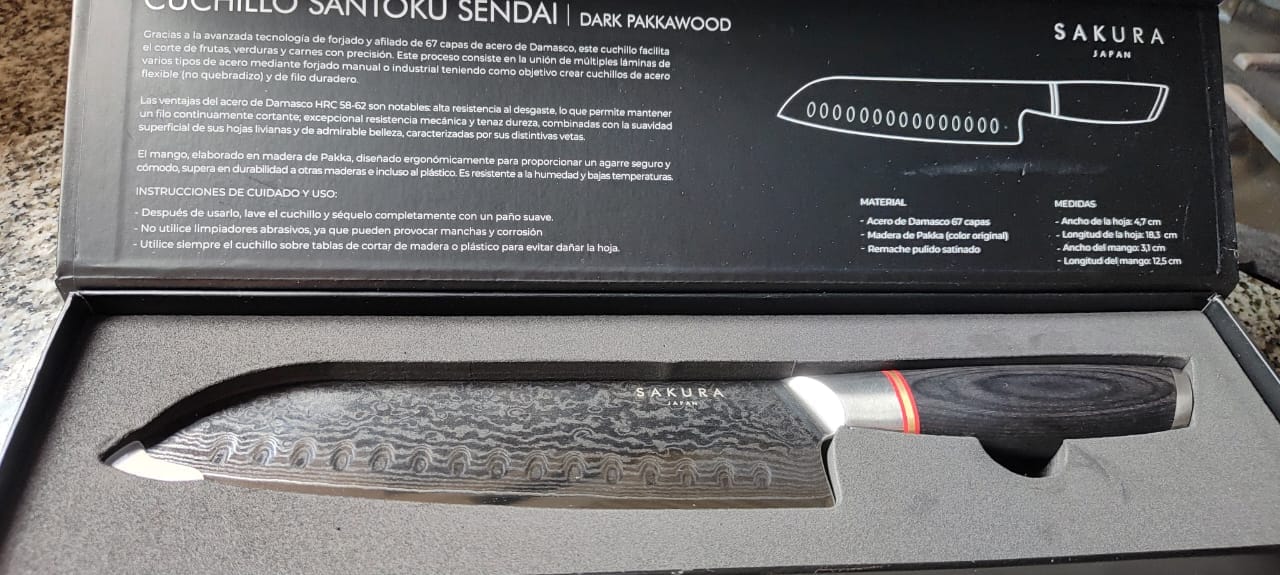 Customer photo review of Cuchillo Santoku Sendai Sakura Dark Pakkawood 31 Cm