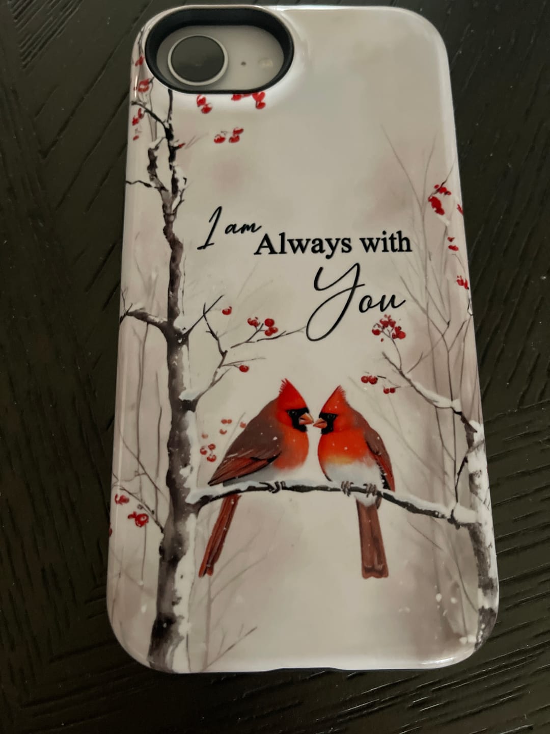 Customer photo review of I Am Always With You, Cardinals In Winter, Christian Phone Case