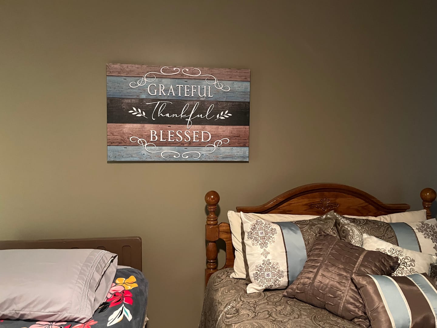 Customer photo review of Thankful Grateful Blessed Christian Wall Art Canvas Print