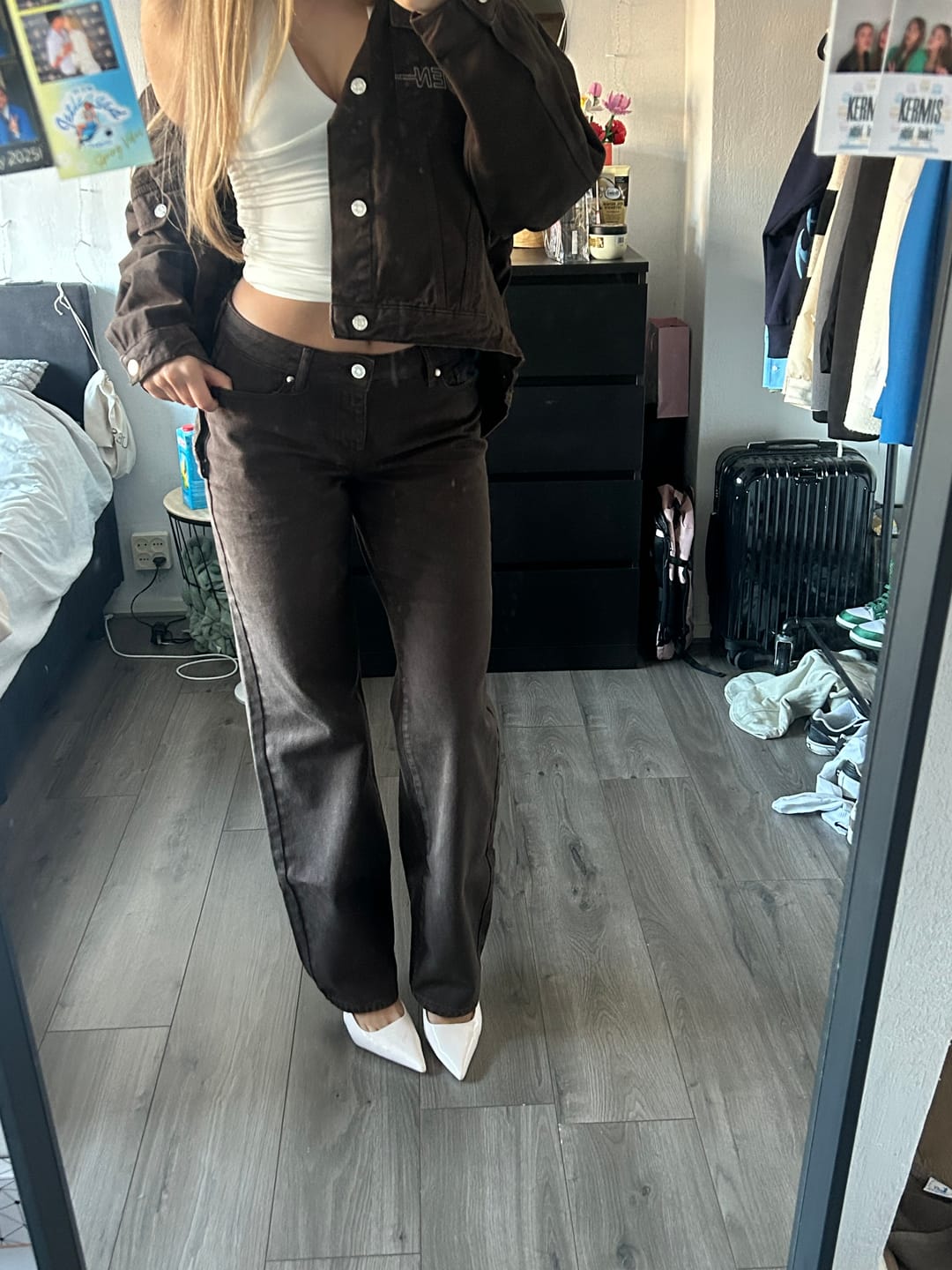 Customer photo review of LOGO STITCH DENIM JACKET DARK BROWN