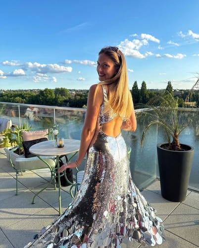 Customer photo review of Party Tips Sequin Irregular Round Tassels Hem Back Cutout Tank Maxi Dress (Shipped Within 24 Hours)