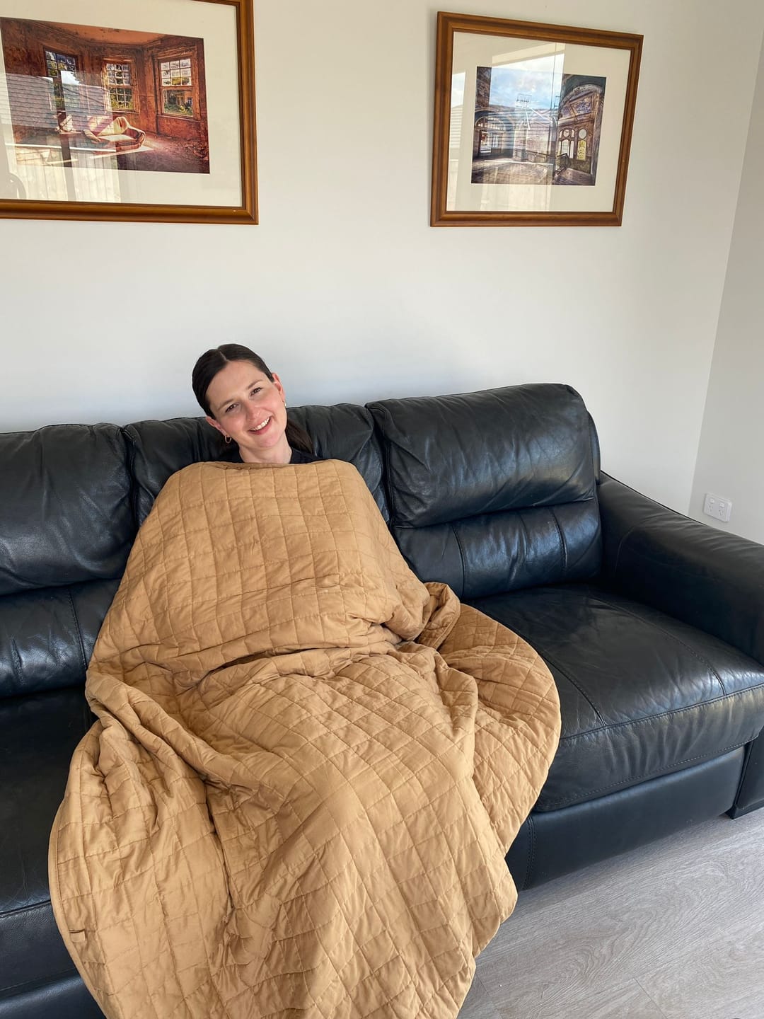 Customer photo review of The Oliviada Weighted Blanket: Recovery starts now.