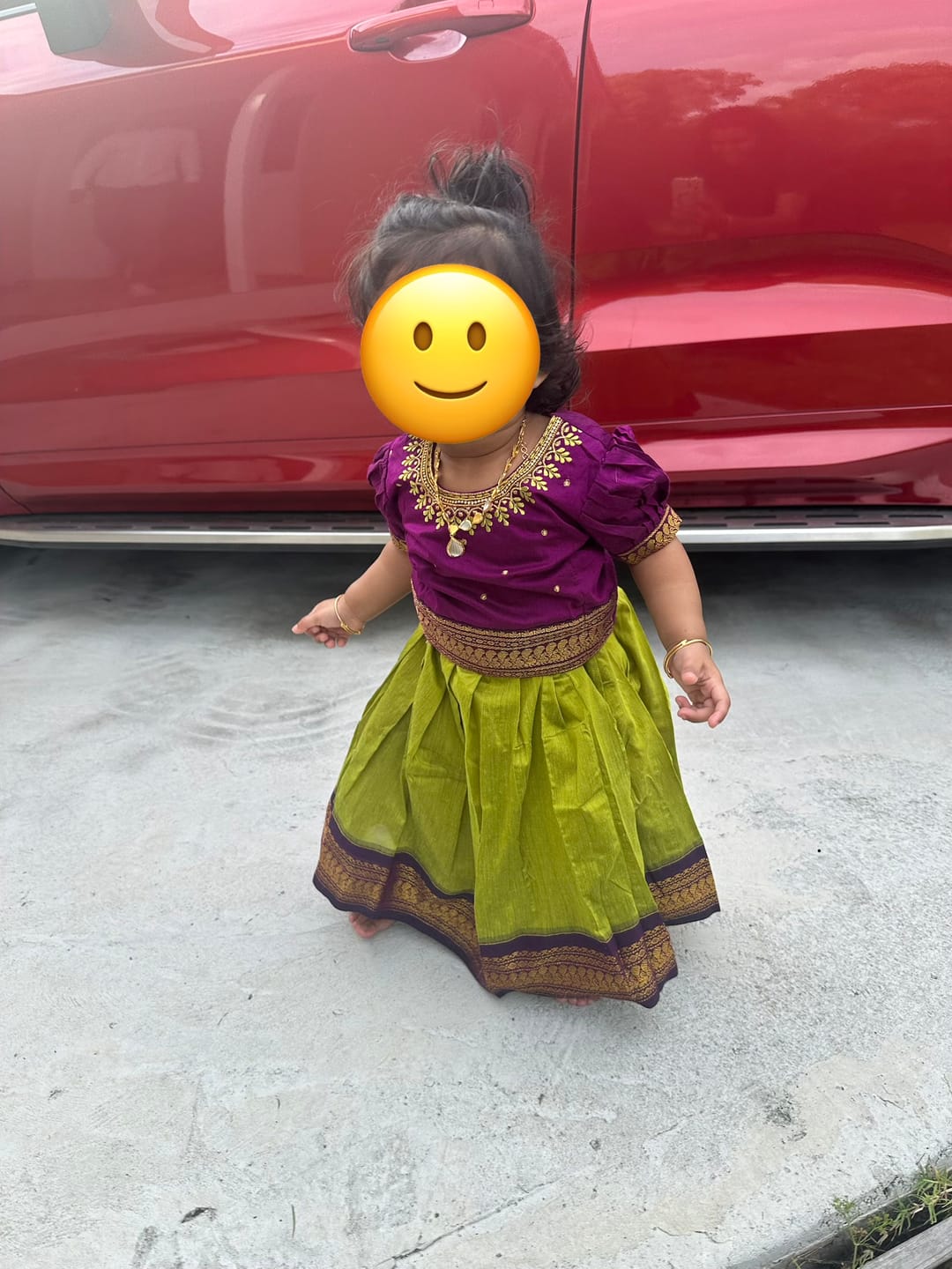 Customer photo review of Green and Wine Kids Langa Blouse – Traditional Zari Border Cotton Dress for Baby Girl