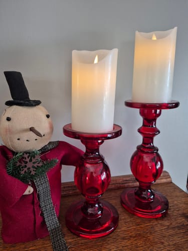 Customer photo review of Red Transparent Glass Taper Candle Holder