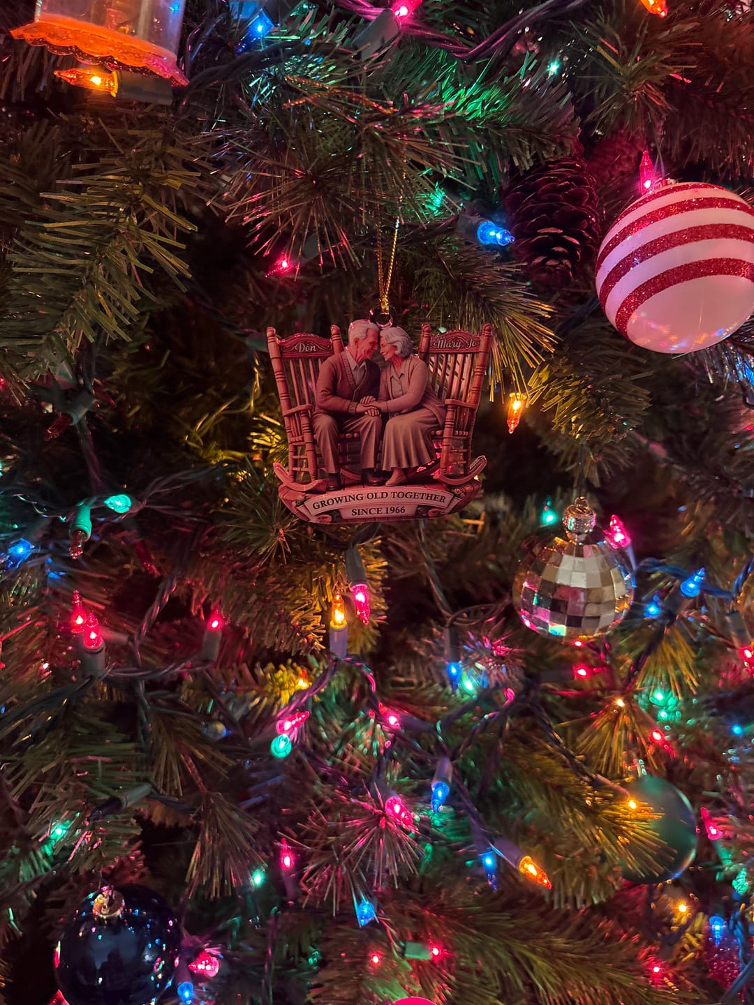 Customer photo review of Old Couple Sitting On Rocking Chairs Together Personalized Christmas Acrylic Ornament