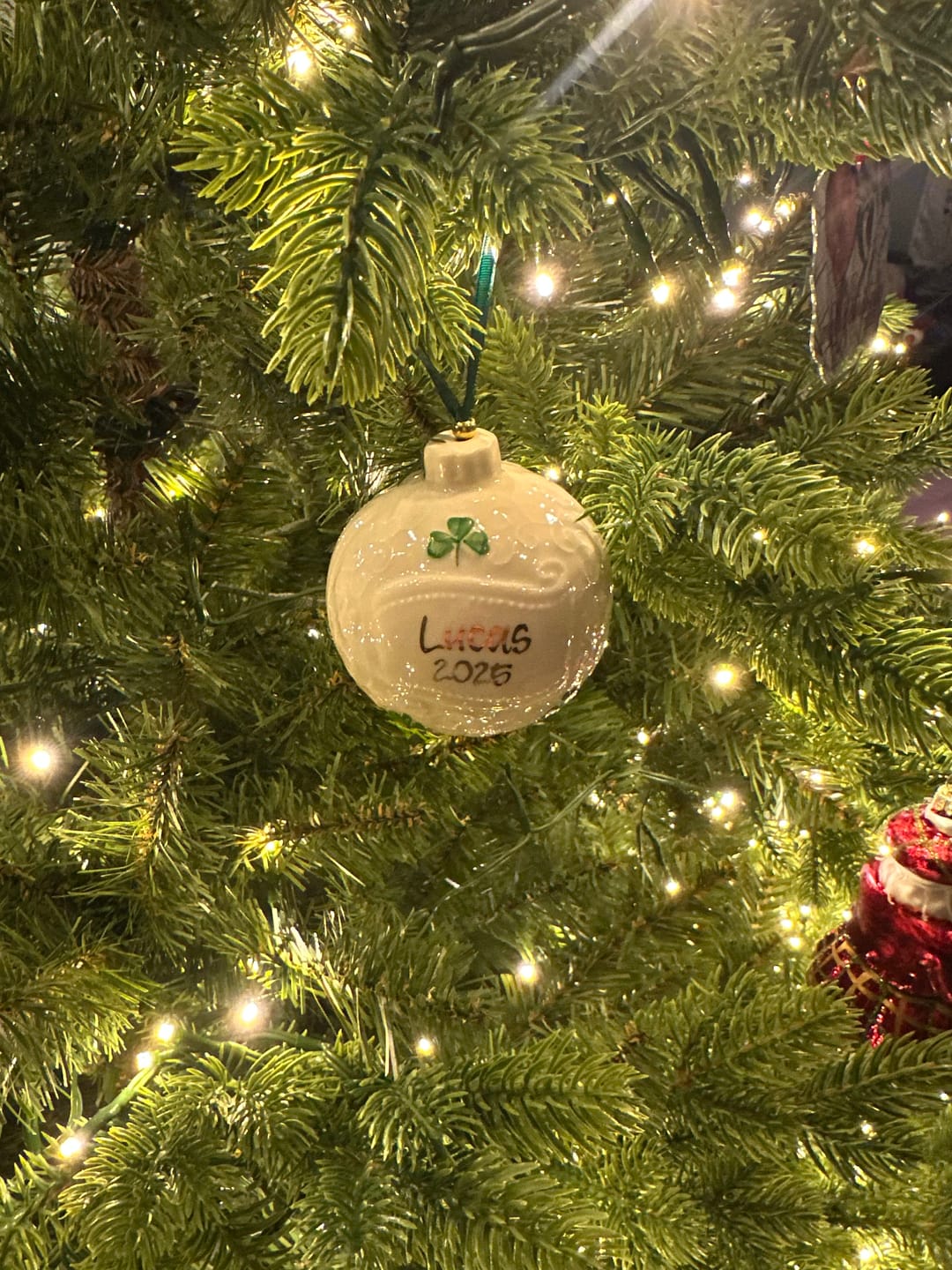 Customer photo review of Belleek Classic Personalised Christmas Bauble