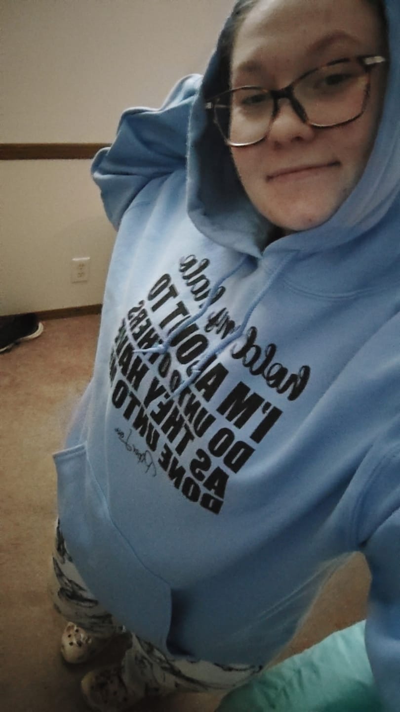 Customer photo review of Hold My Halo Graphic Hoodie
