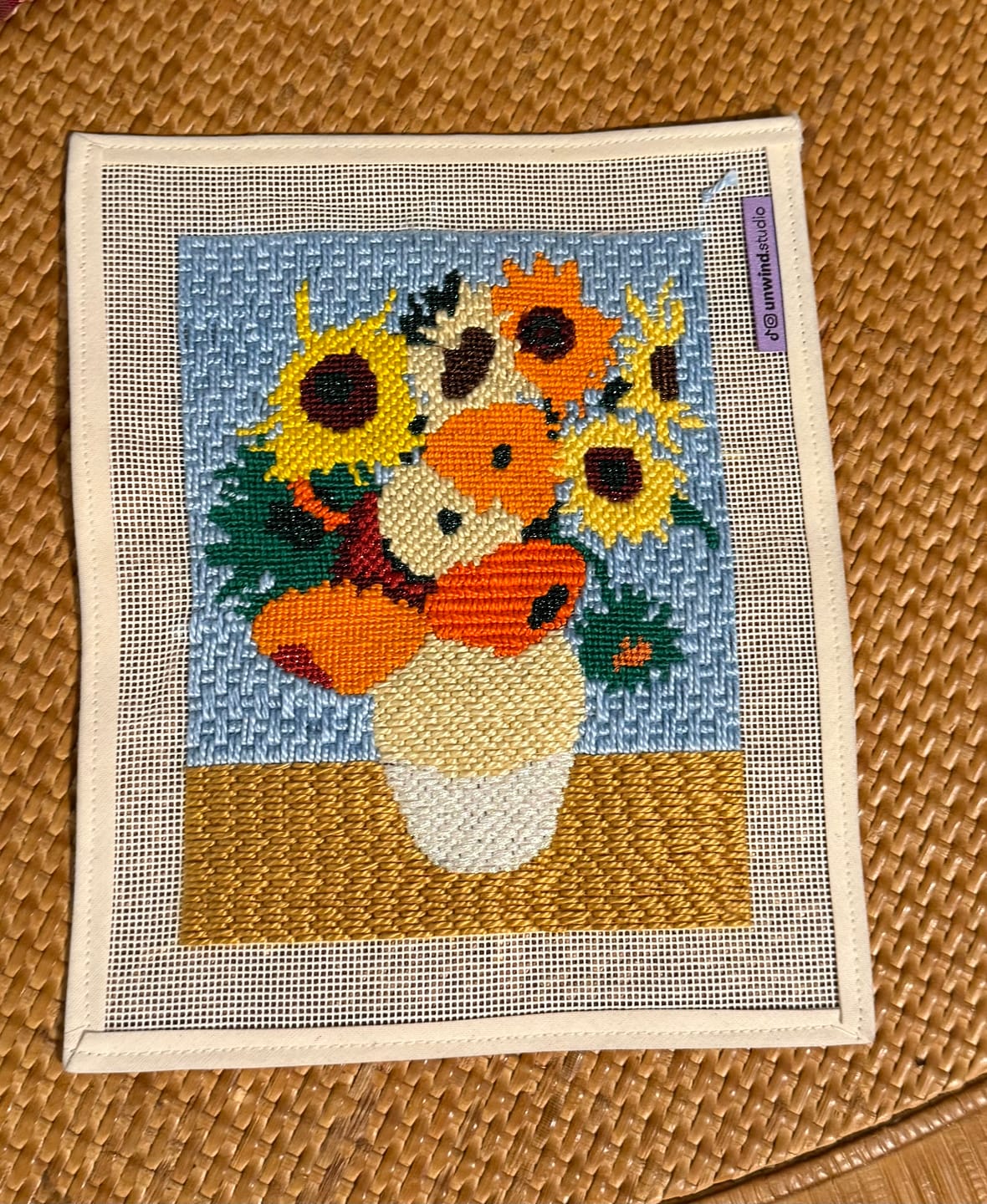 Customer photo review of Van Gogh "Sunflowers" Needlepoint Kit