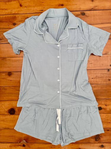 Customer photo review of Storm Blue : Short Sleeve Buttoned Bamboo PJs - Maisie
