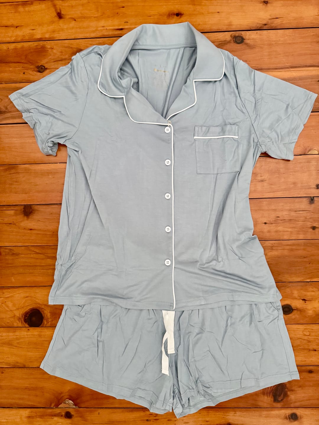 Customer photo review of Storm Blue : Short Sleeve Buttoned Bamboo PJs - Maisie