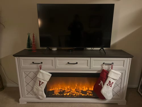 Customer photo review of 68" Grooved Door Farmhouse Fireplace TV Stand