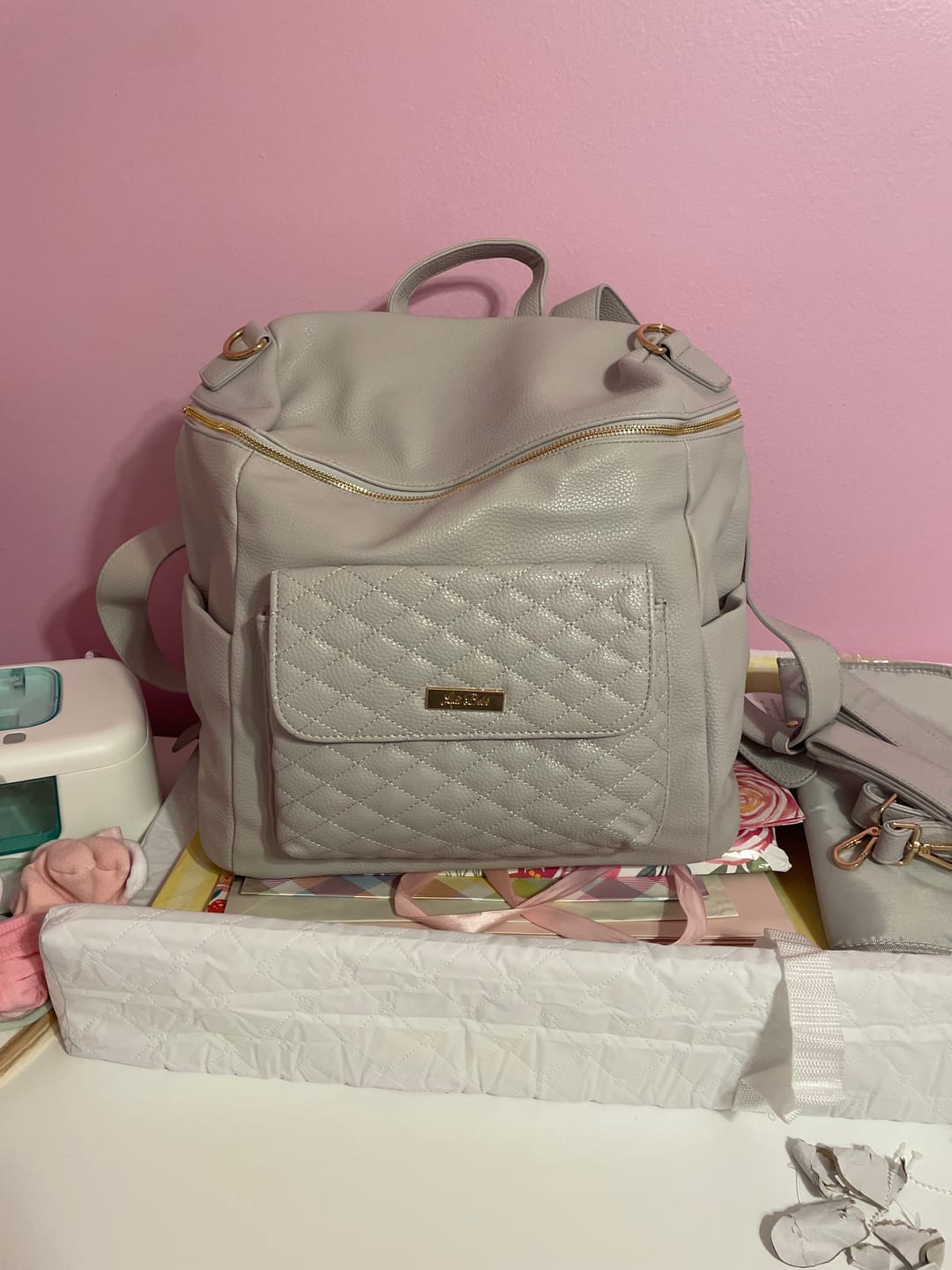 Customer photo review of Signature Diaper Bag Stone Grey