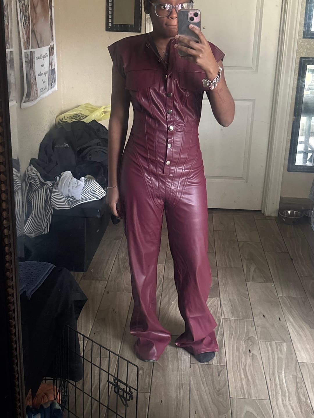 Customer photo review of Kaiya PU Button Down Jumpsuit