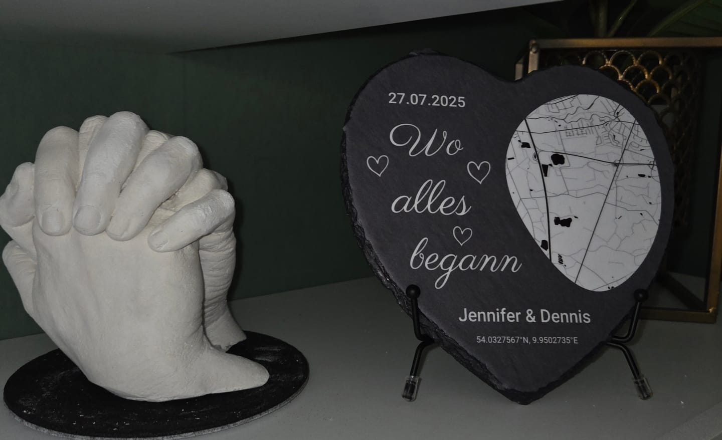Customer photo review of Wo alles begann - Personalisiertes Schieferherz (15x15)