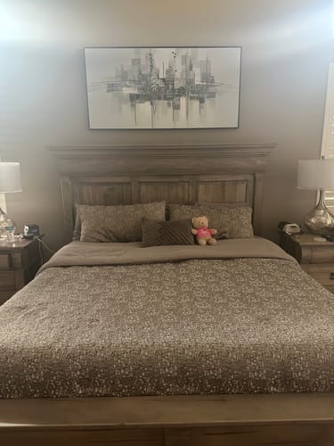 Customer photo review of Urban Reflection-Abstract Cityscape Painting | Modern Skyline Wall Art on Panoramic Canvas