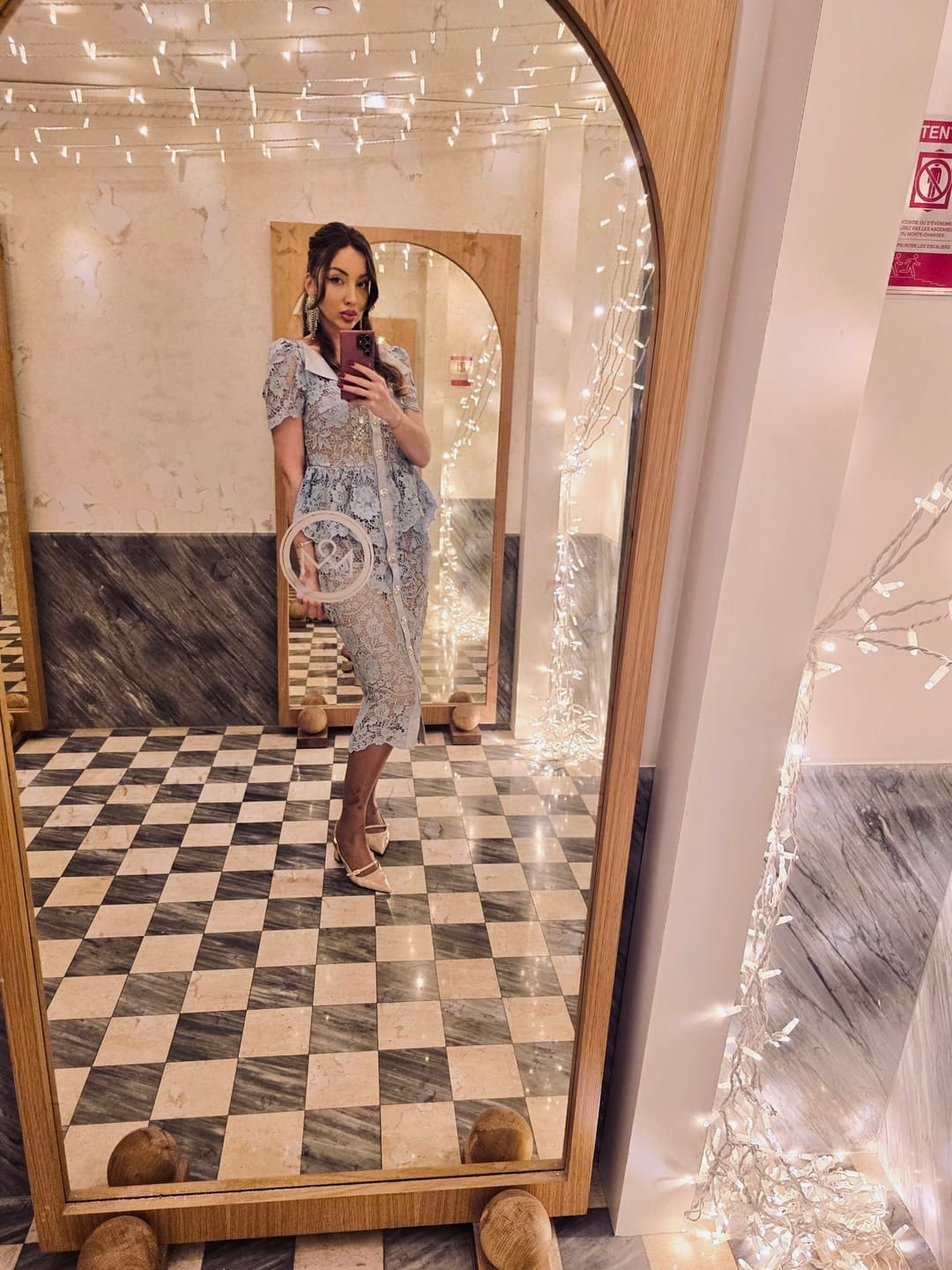 Customer photo review of Lace Midi Dress with Peplum Waist and Satin Collar - Baby Blue