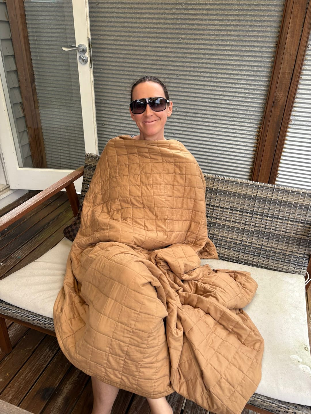 Customer photo review of The Oliviada Weighted Blanket: Recovery starts now.