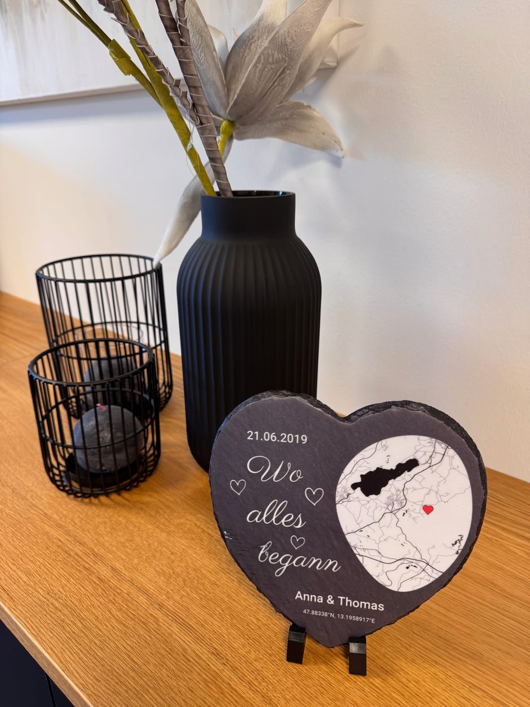 Customer photo review of Wo alles begann - Personalisiertes Schieferherz (15x15)