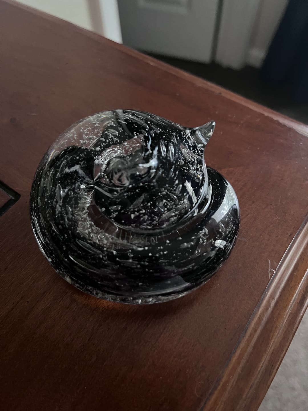 Customer photo review of Half-tone Sleeping Glass Cat with Infused Cremation Ashes