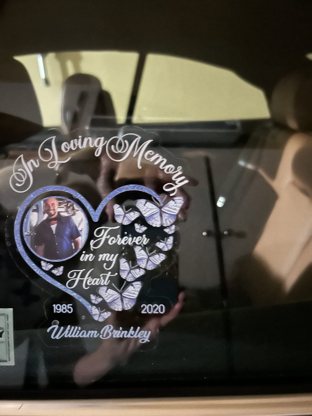 Customer photo review of In Loving Memory Sparkling Heart Memorial Butterflies Personalized Decal
