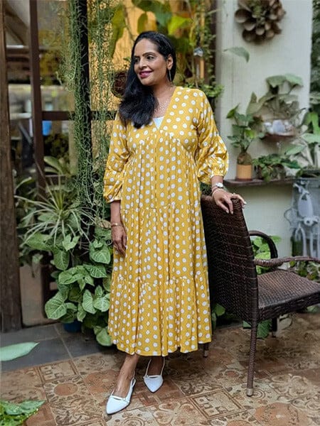 Customer photo review of Bonjour Yellow Polka Modal Maxi Dress