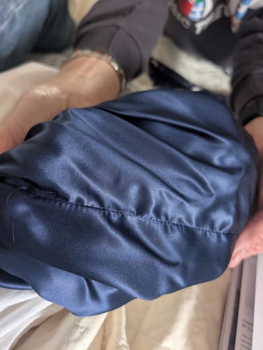 Customer photo review of Organic Silver Ion Silk Hair Bonnet