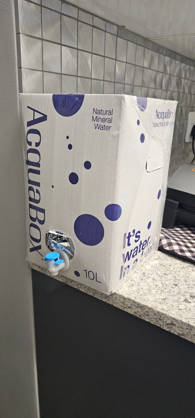 Customer photo review of AcquaBox 10L Mineral Water Bag-in-Box with Tap By Mountain Falls
