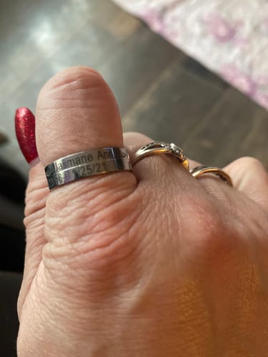 Customer photo review of Personalized Wings Memorial Rings Set of 2 Stacking Ring