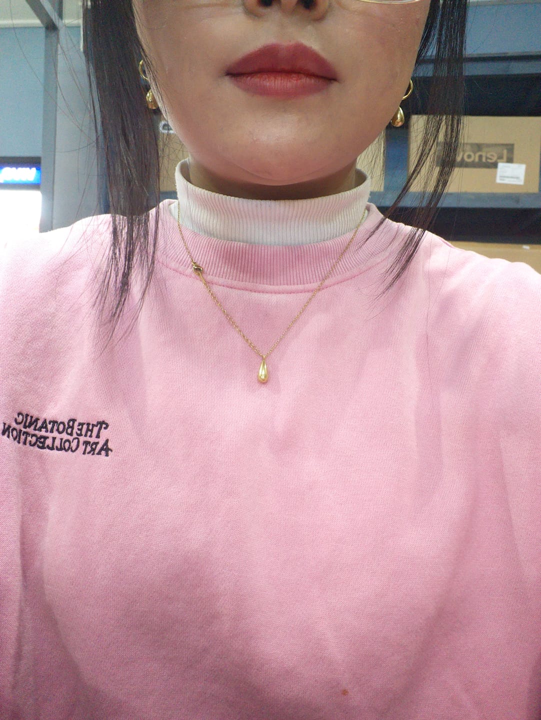 Customer photo review of Thin Drop Necklace