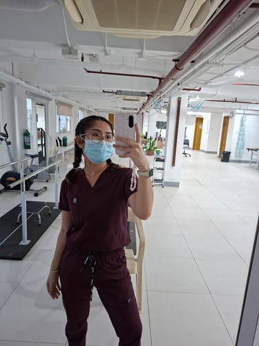 Customer photo review of Tapered MoveTech® Scrub Pants - Women / Merlot