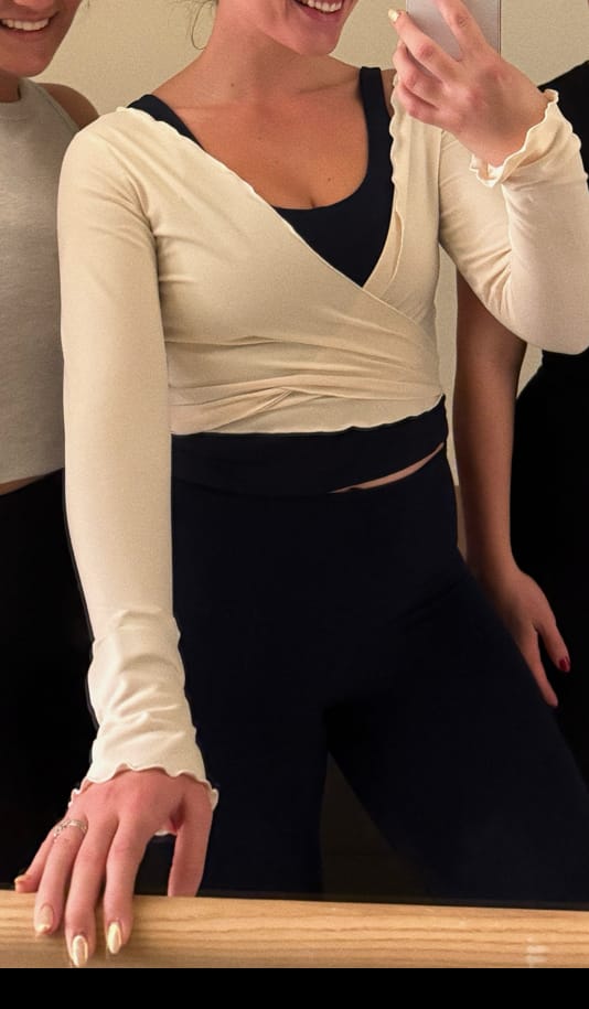 Customer photo review of The Wrap Top / Cream