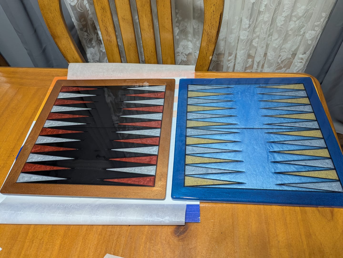 Customer photo review of 14x14x0.5" Medium Backgammon Board With Pieces Silicone Mold
