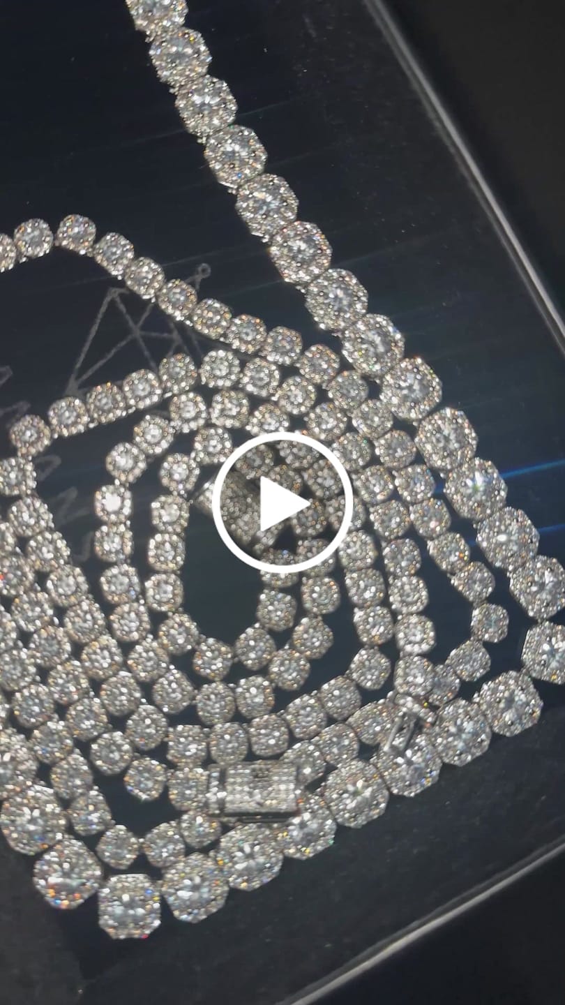 Customer video review of 10mm Moissanite Clustered Tennis Chain - 925 Silver - D Colour - VVS1