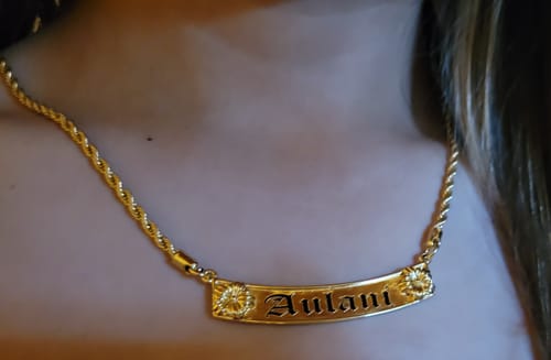 Customer photo review of 10mm Alana Heirloom Personalized Plate Necklace