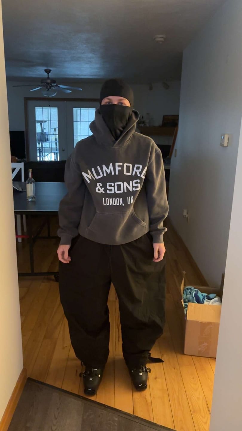 Customer photo review of Men’s Coffee Baggy Drawstring Durable Snow Pants