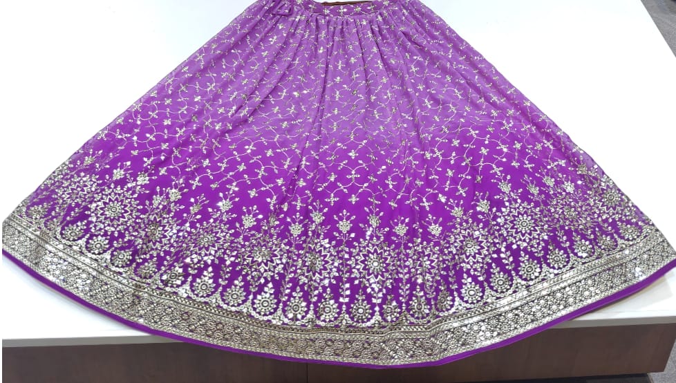 Customer photo review of Purple Sequins Zari Embroidered Work Georgette Lehenga