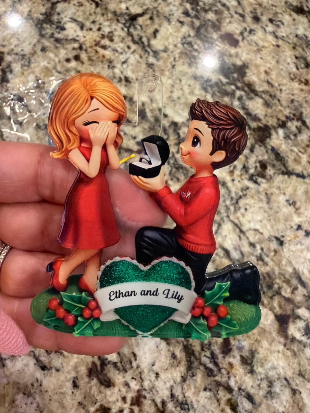 Customer photo review of Marriage Proposal "She Said Yes!" - Personalized Acrylic Ornament, Just Engaged Gifts for Couples