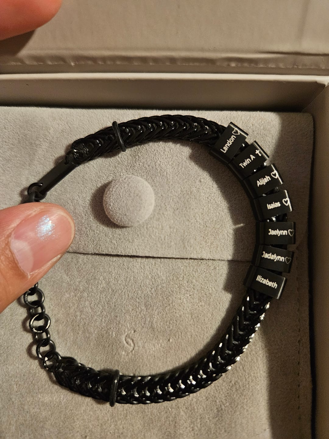 Customer photo review of Dan Bracelet With Kids’ Names- Black