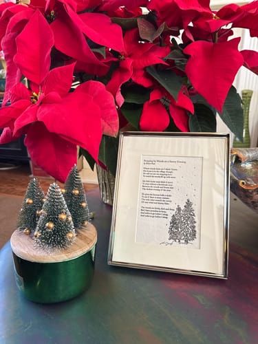 Customer photo review of stopping by woods on a snowy evening robert frost poem art print