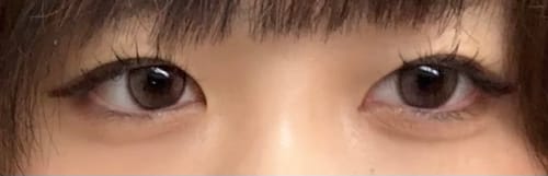 レビューワーのDolly Kristin - チョコを装着した、ビー玉のようにつややかな瞳のアップ。