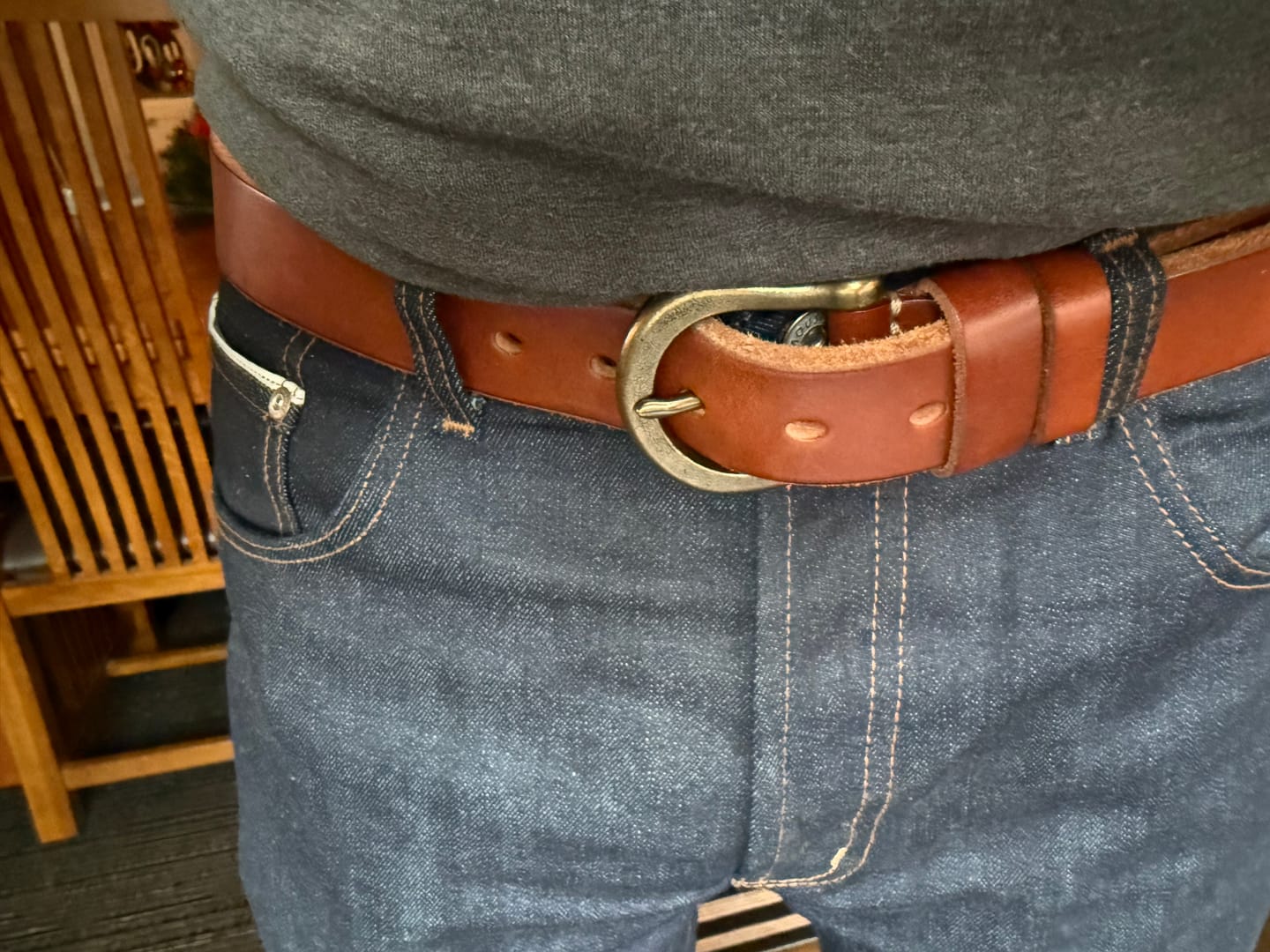 Customer photo review of Horseshoe Buckle Leather Belt - Brown