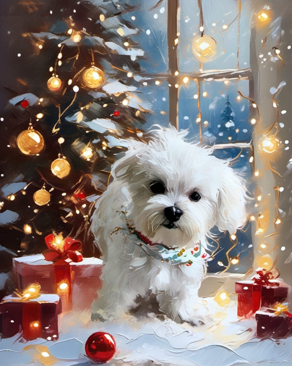 Customer photo review of Christmas-themed Custom Pet Portrait