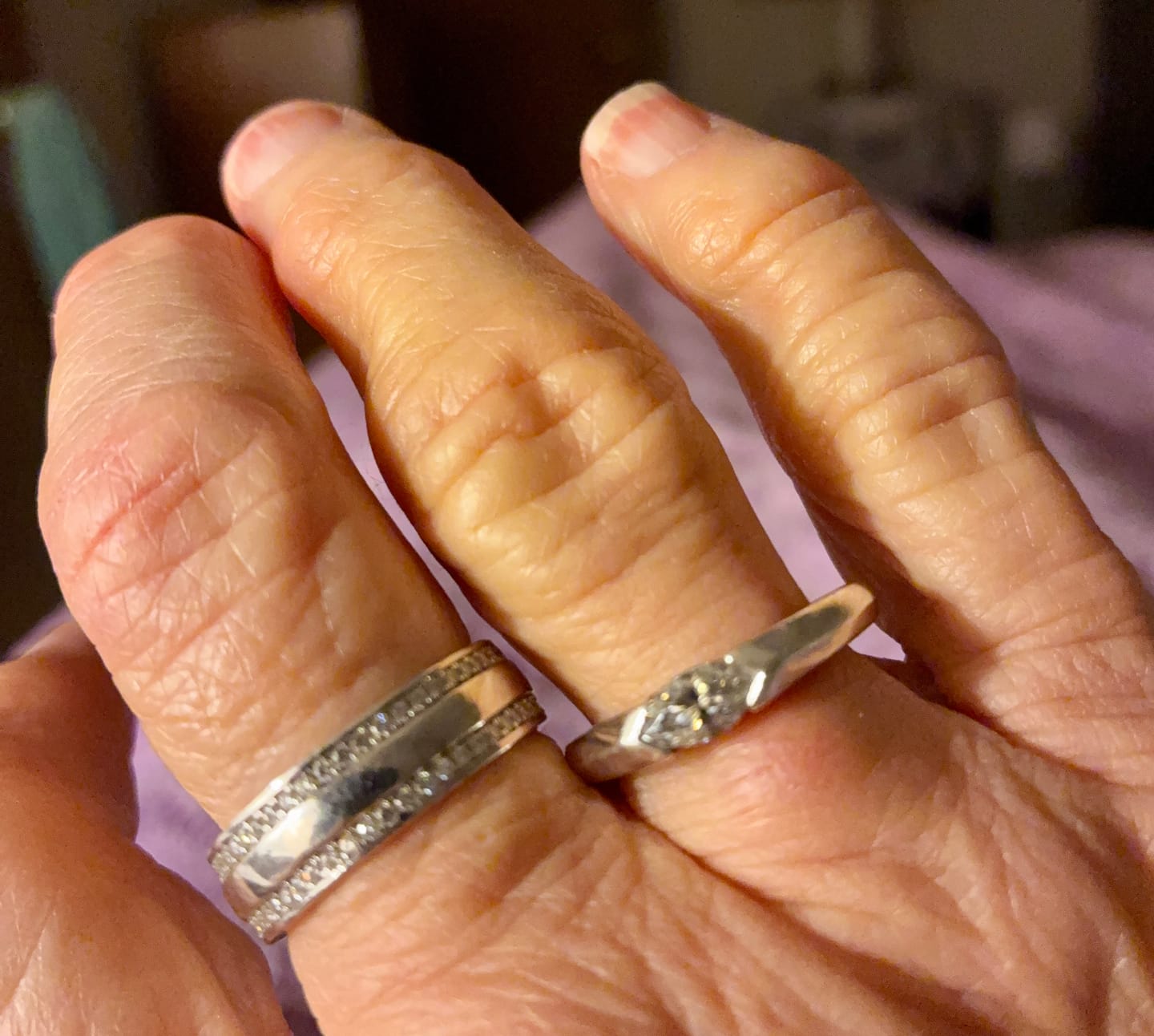 Customer photo review of Domed Double Row Moissanite Eternity Wedding Band