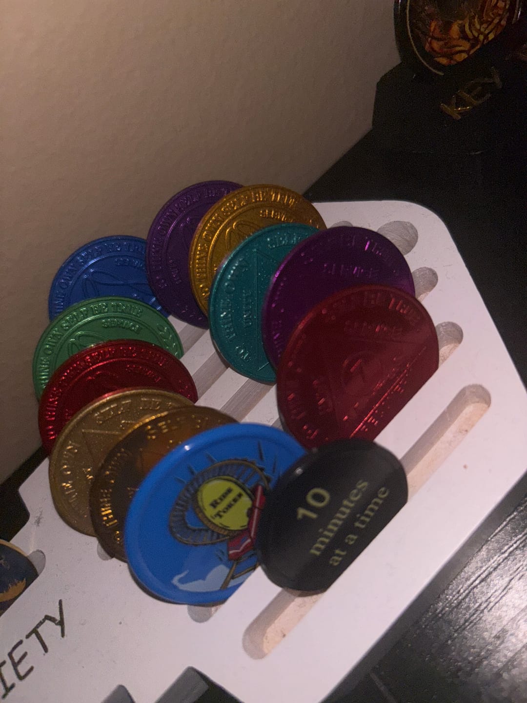 Customer photo review of Sobriety Mint Infinity Aluminum AA Meeting Newcomer Sobriety Chips/Coins/Tokens - 7 Months - Red