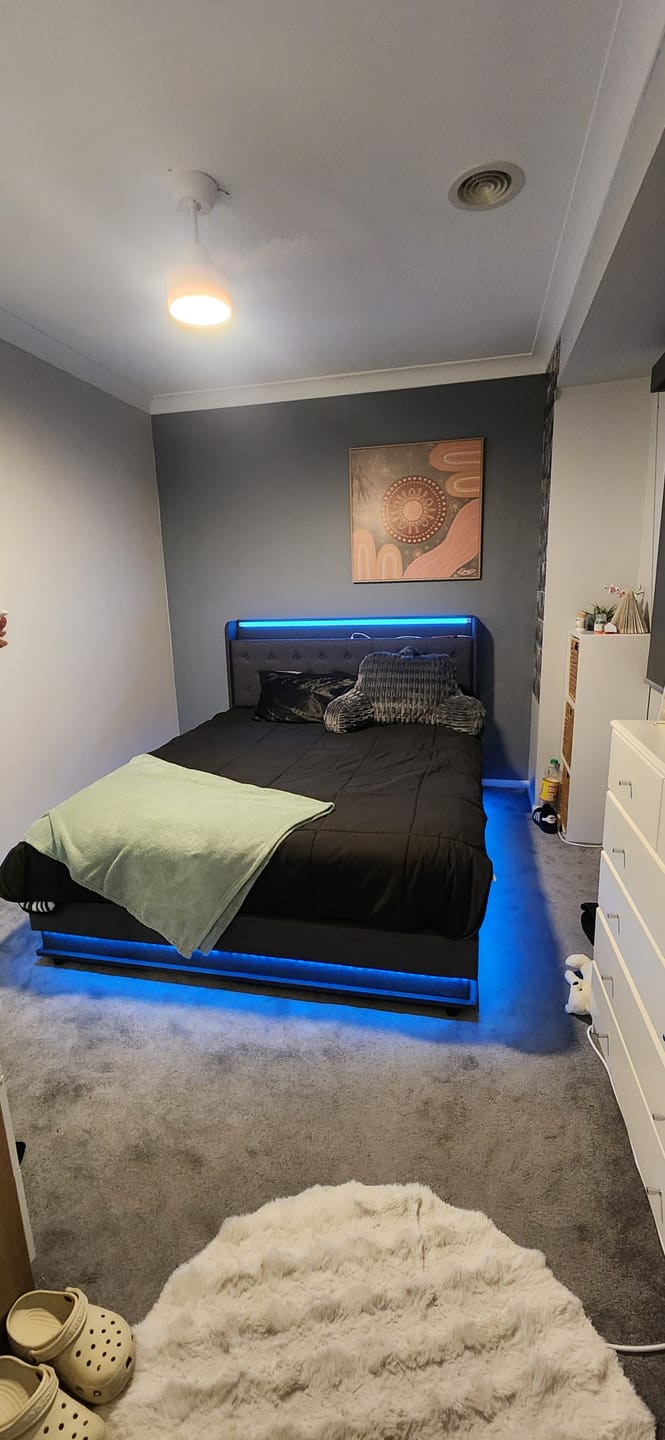 Customer photo review of Queen Gas Lift Bed Frame with LED & USB Ports