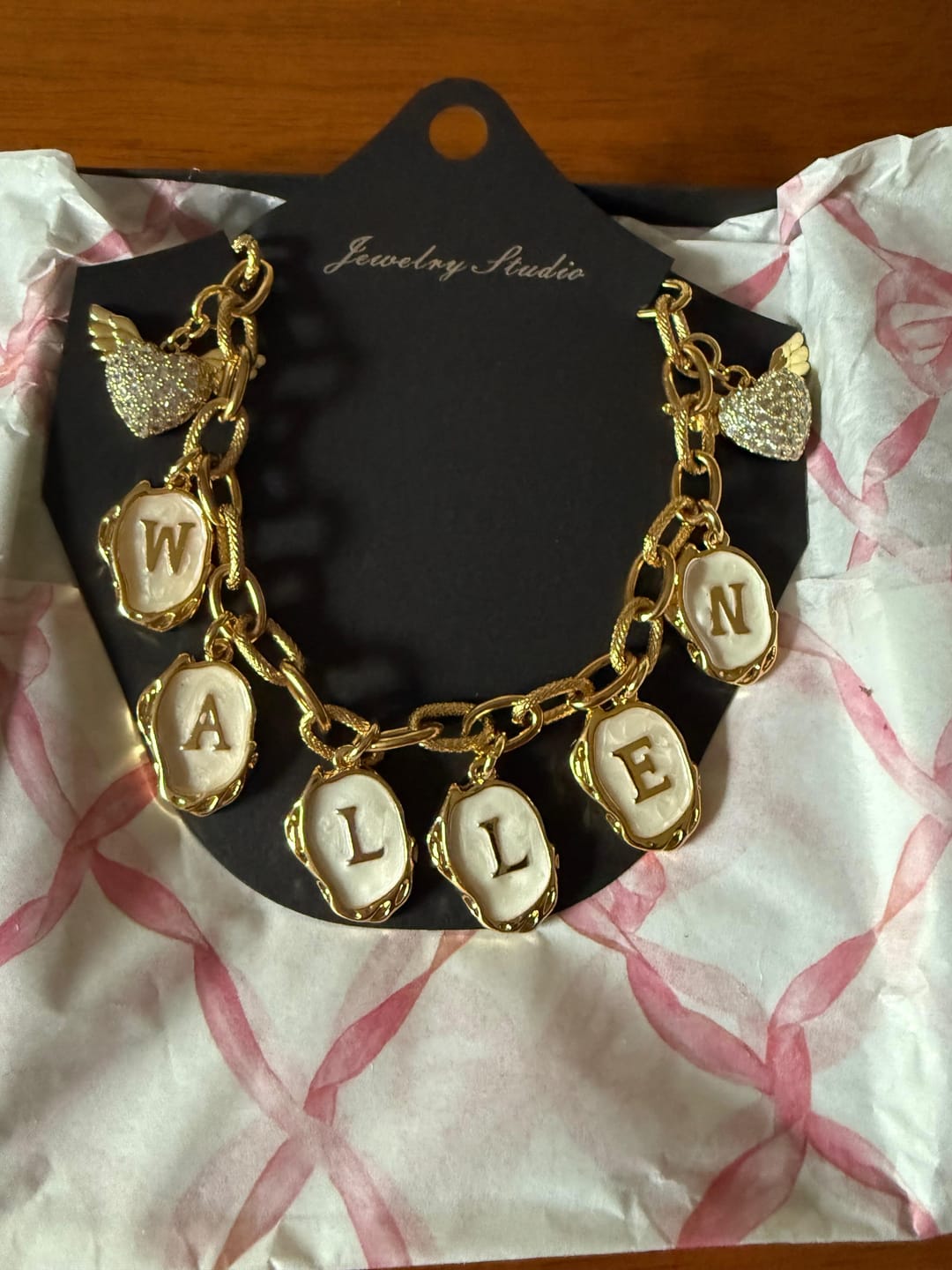 Customer photo review of Design Your Own Custom Charm Necklace- 1 to20 Charms- 18 Karat Plated Gold- Stainless Steel- Custom Length