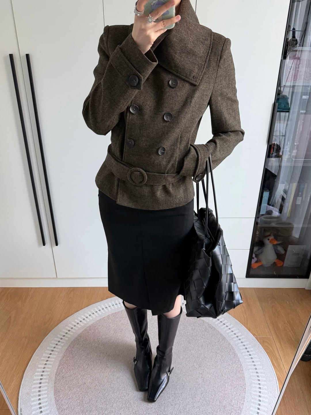 Customer photo review of IAMXIAA Wool-Like High Neck Belted Double-Breasted Jacket