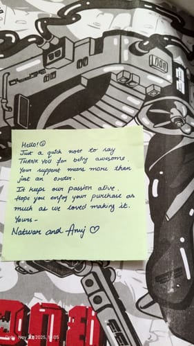 Customer's image of a handwritten thank you note received with their purchase.