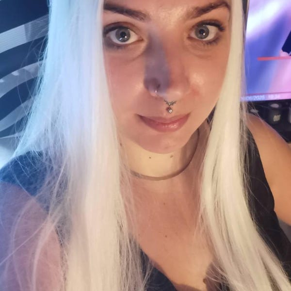 Customer photo review of Women White Lace Front Long Straight Widow's Peak Hairline Slicked Back Hair Wig